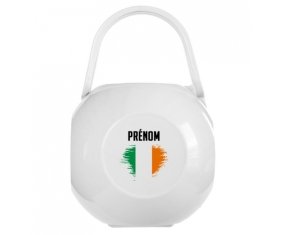 Boîte à tétine Drapeau effet pinceau Irlande avec prénom de couleur Blanche
