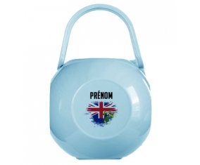 Boîte à tétine Drapeau effet pinceau Îles Pitcairn avec prénom de couleur Bleue