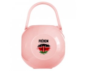 Boîte à tétine Drapeau effet pinceau Kenya avec prénom de couleur Rose