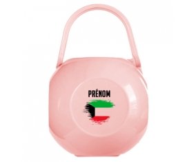 Boîte à tétine Drapeau effet pinceau Koweit avec prénom de couleur Rose