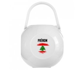 Boîte à tétine Drapeau effet pinceau Liban avec prénom de couleur Blanche