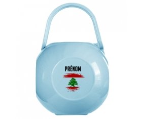 Boîte à tétine Drapeau effet pinceau Liban avec prénom de couleur Bleue