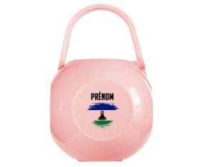 Boîte à sucette Drapeau effet pinceau Lesotho avec prénom de couleur Rose