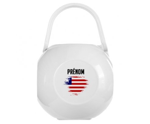 Boîte à tétine Drapeau effet pinceau Libéria avec prénom de couleur Blanche