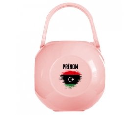 Boîte à sucette Drapeau effet pinceau Libye avec prénom de couleur Rose