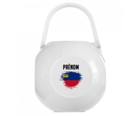 Boîte à tétine Drapeau effet pinceau Liechtenstein avec prénom de couleur Blanche