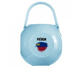 Boîte à tétine Drapeau effet pinceau Liechtenstein avec prénom de couleur Bleue