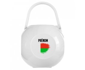 Boîte à sucette Drapeau effet pinceau Madagascar avec prénom de couleur Blanche