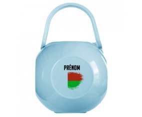 Boîte à sucette Drapeau effet pinceau Madagascar avec prénom de couleur Bleue