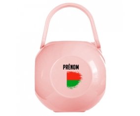 Boîte à sucette Drapeau effet pinceau Madagascar avec prénom de couleur Rose