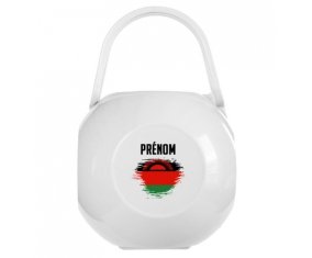 Boîte à tétine Drapeau effet pinceau Malawi avec prénom de couleur Blanche