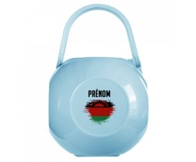 Boîte à tétine Drapeau effet pinceau Malawi avec prénom de couleur Bleue