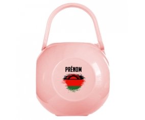Boîte à tétine Drapeau effet pinceau Malawi avec prénom de couleur Rose