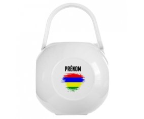 Boîte à tétine Drapeau effet pinceau Ile Maurice avec prénom de couleur Blanche