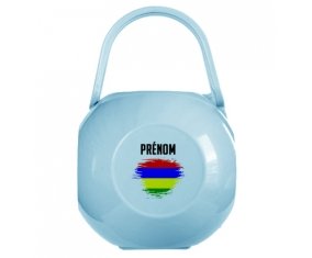 Boîte à tétine Drapeau effet pinceau Ile Maurice avec prénom de couleur Bleue
