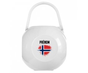 Boîte à tétine Drapeau effet pinceau Norvège avec prénom de couleur Blanche
