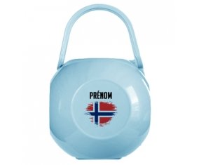 Boîte à tétine Drapeau effet pinceau Norvège avec prénom de couleur Bleue