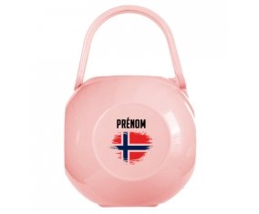 Boîte à tétine Drapeau effet pinceau Norvège avec prénom de couleur Rose