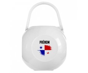 Boîte à tétine Drapeau effet pinceau Panama avec prénom de couleur Blanche