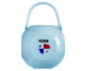 Boîte à tétine Drapeau effet pinceau Panama avec prénom de couleur Bleue