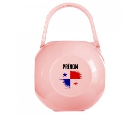 Boîte à tétine Drapeau effet pinceau Panama avec prénom de couleur Rose