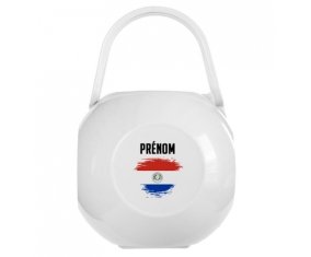 Boîte à tétine Drapeau effet pinceau Paraguay avec prénom de couleur Blanche