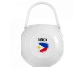 Boîte à tétine Drapeau effet pinceau Philippines avec prénom de couleur Blanche