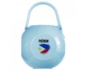Boîte à tétine Drapeau effet pinceau Philippines avec prénom de couleur Bleue