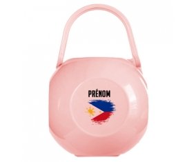 Boîte à tétine Drapeau effet pinceau Philippines avec prénom de couleur Rose