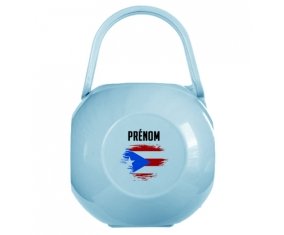Boîte à sucette Drapeau effet pinceau Porto Rico avec prénom de couleur Bleue