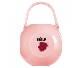Boîte à tétine Drapeau effet pinceau Qatar avec prénom de couleur Rose