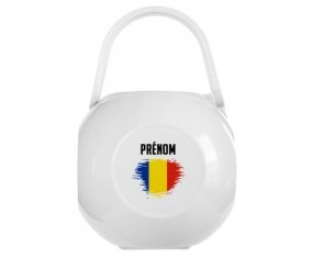 Boîte à tétine Drapeau effet pinceau Roumanie avec prénom de couleur Blanche