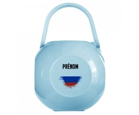 Boîte à tétine Drapeau effet pinceau Russie avec prénom de couleur Bleue