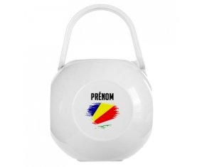 Boîte à tétine Drapeau effet pinceau les Seychelles avec prénom de couleur Blanche