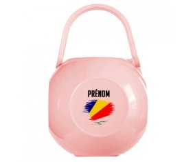 Boîte à tétine Drapeau effet pinceau les Seychelles avec prénom de couleur Rose