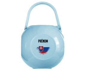 Boîte à tétine Drapeau effet pinceau Slovaquie avec prénom de couleur Bleue