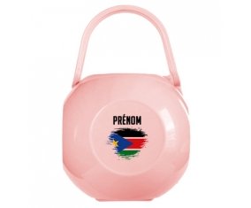 Boîte à sucette Drapeau effet pinceau Soudan du sud avec prénom de couleur Rose