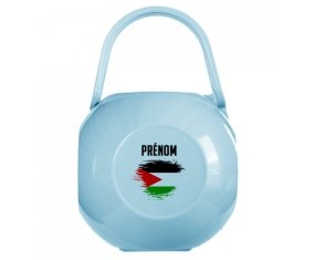 Boîte à tétine Drapeau effet pinceau État de Palestine avec prénom de couleur Bleue