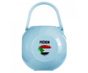 Boîte à sucette Drapeau effet pinceau Soudan avec prénom de couleur Bleue