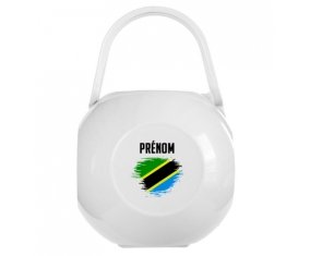 Boîte à tétine Drapeau effet pinceau Tanzanie avec prénom de couleur Blanche