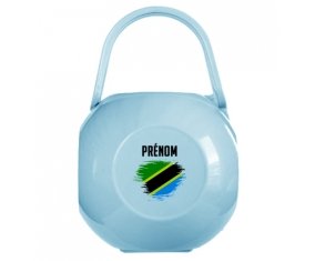 Boîte à tétine Drapeau effet pinceau Tanzanie avec prénom de couleur Bleue