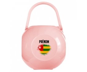 Boîte à sucette Drapeau effet pinceau Togo avec prénom de couleur Rose