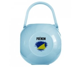 Boîte à tétine Drapeau effet pinceau Tokelau avec prénom de couleur Bleue
