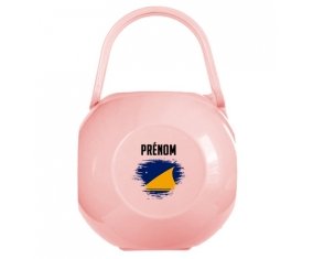 Boîte à tétine Drapeau effet pinceau Tokelau avec prénom de couleur Rose