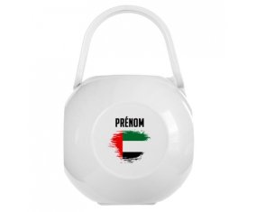 Boîte à tétine Drapeau effet pinceau Emirats Arabes Unis avec prénom de couleur Blanche