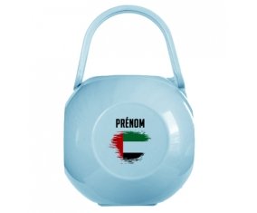Boîte à tétine Drapeau effet pinceau Emirats Arabes Unis avec prénom de couleur Bleue