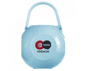 Boîte à tétine Drapeau Tunisia avec prénom de couleur Bleue
