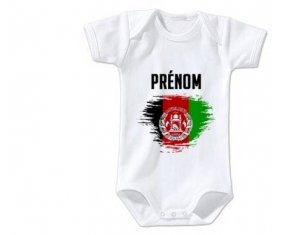 Body bébé Drapeau effet pinceau Afghanistan avec prénom taille 3/6 mois manches Courtes