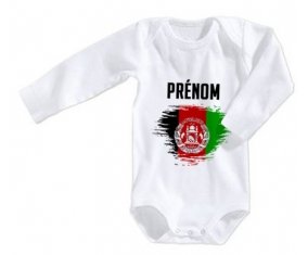 Body bébé Drapeau effet pinceau Afghanistan avec prénom taille 3/6 mois manches Longues