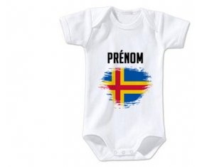 Body bébé Drapeau effet pinceau Iles Aland avec prénom taille 3/6 mois manches Courtes